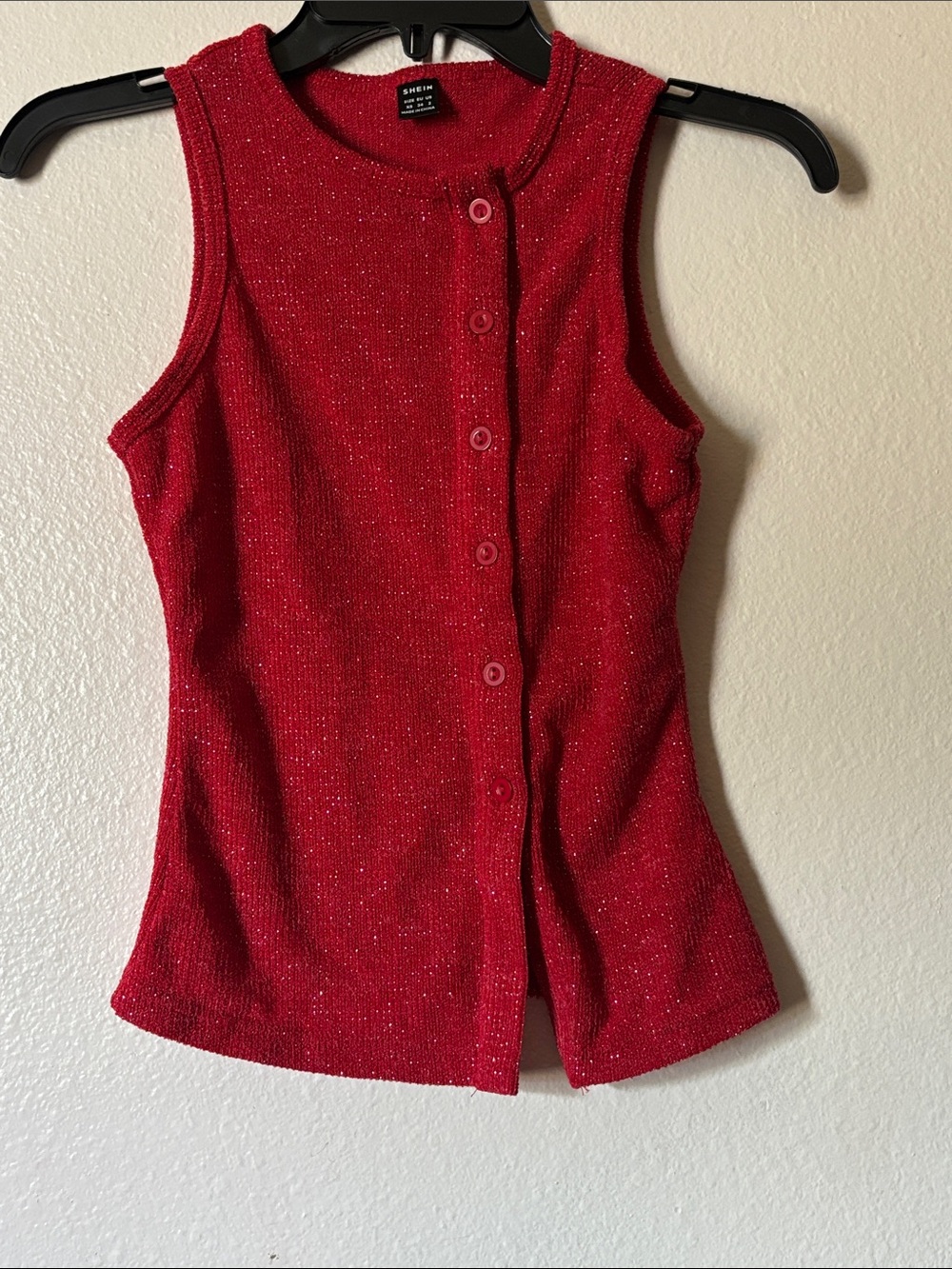 SHEIN Red Shimmer Button-Front Knit Tank Top - Size XS